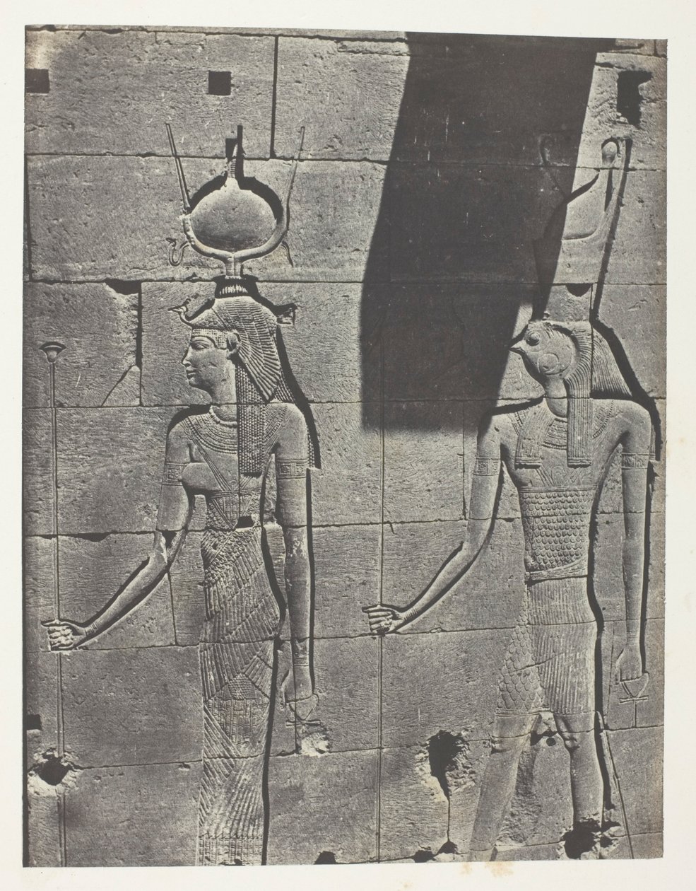 Kalabscheh, Sculptures De La Façade Postérieure Du Temple; Nubie, deska 92 z alba "Egypte, Nubie, Palestine et Syrie" (1852). od Maxime Du Camp