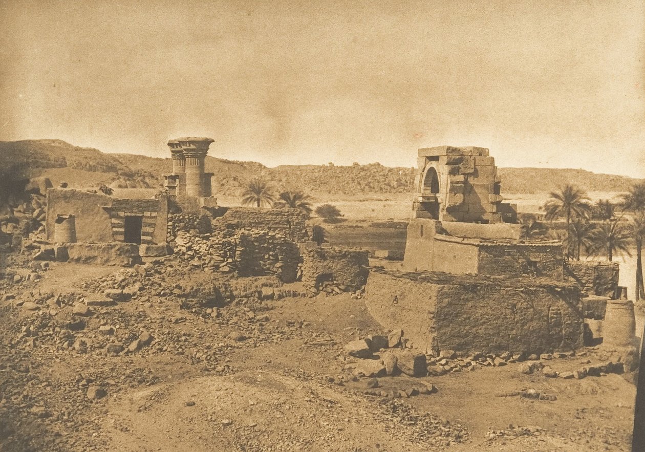 Ruiny a vesnice Begueh, malý ostrov západně od Philae, 11. dubna 1850. od Maxime Du Camp