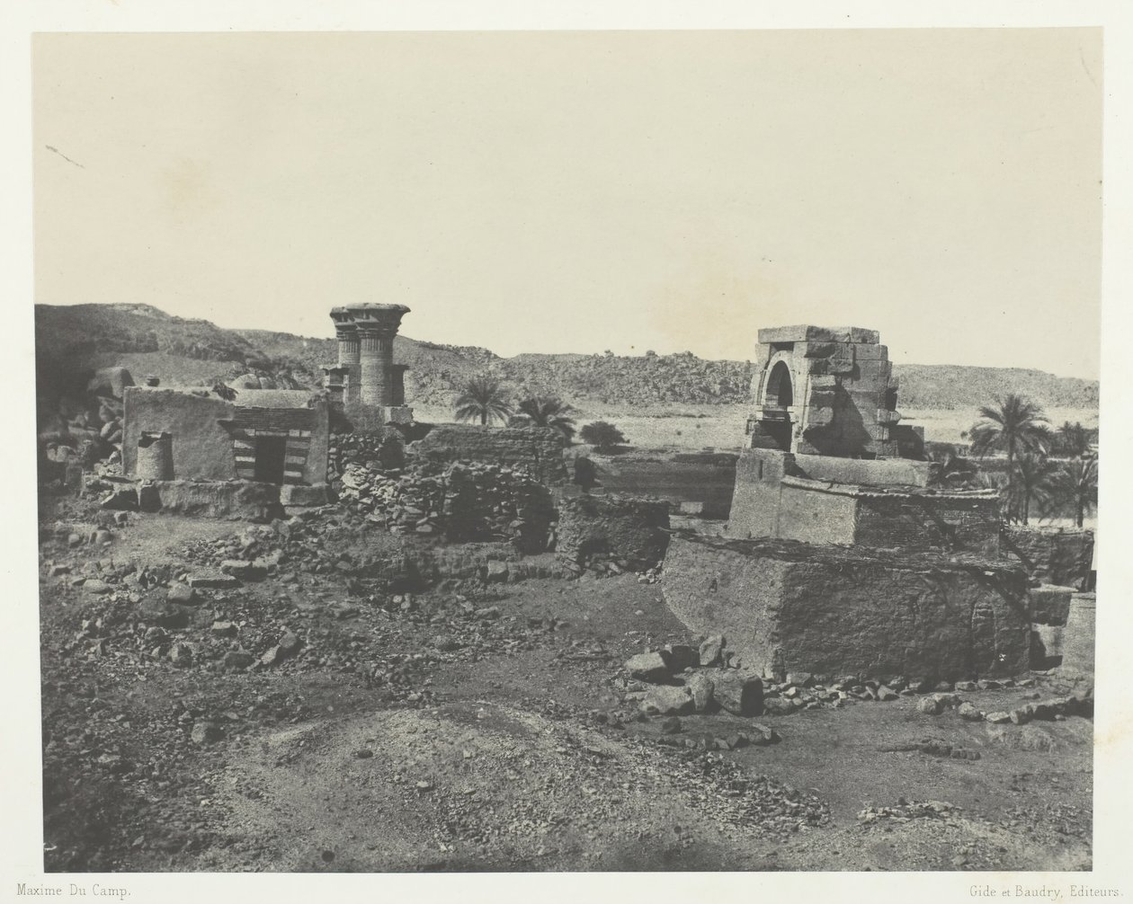 Vesnice a chrám na ostrově Béghé, západně od Philoe, Núbie, 184951, vytištěno 1852. od Maxime Du Camp
