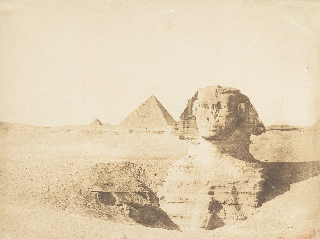 Pohled na Velkou sfingu a Velkou pyramidu Menkazeh Mycerinus, prosinec 1849. od Maxime Du Camp