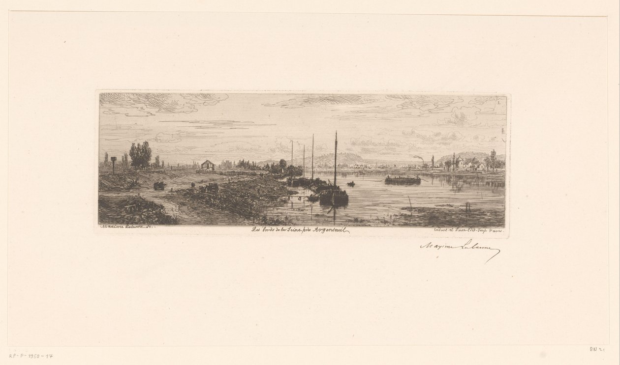Pohled na Seinu poblíž Argenteuil Les bords de la Seine près Argenteuil (název na objektu) od Maxime François Antoine Lalanne (signed by artist)