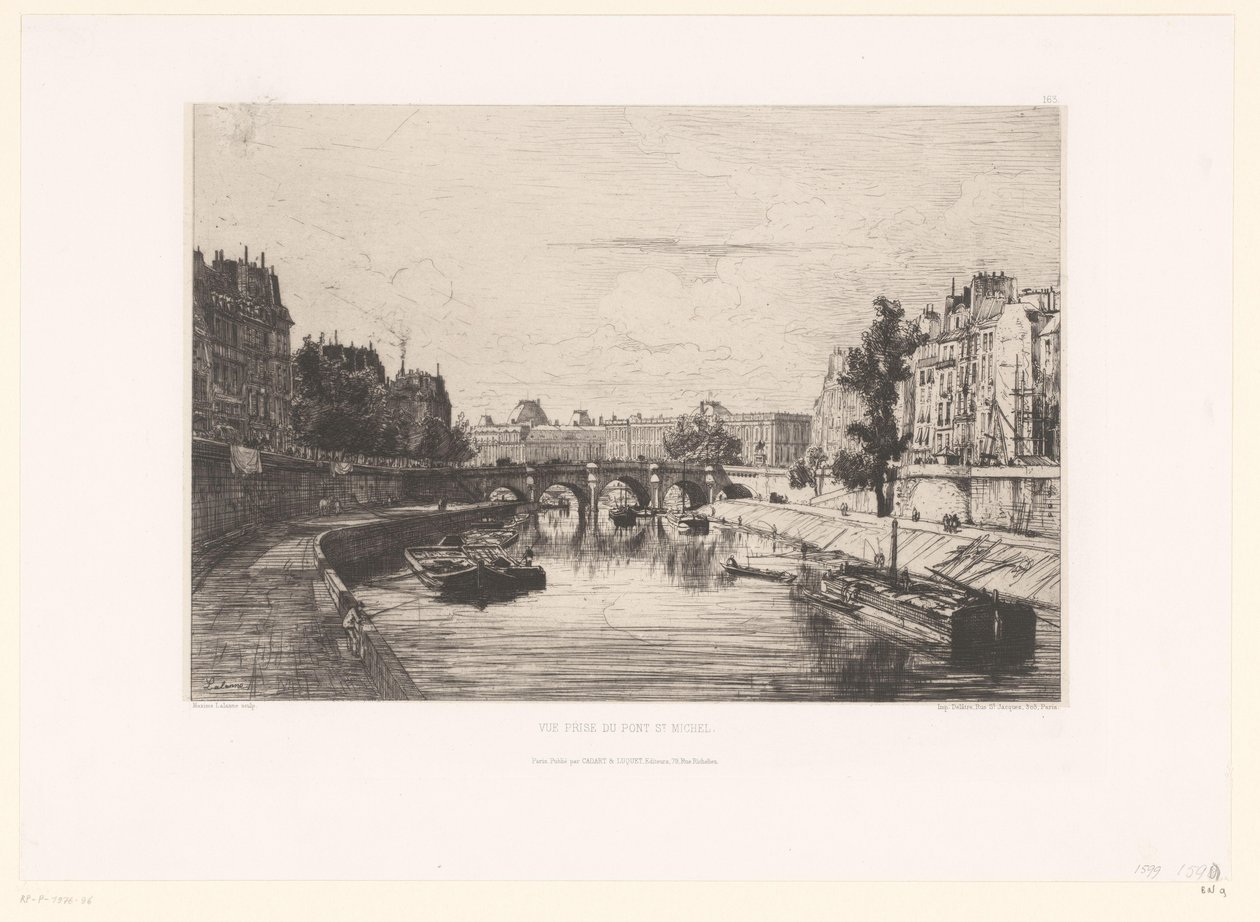 Pohled na Pont Saint-Michel v Paříži Vue prize du pont St. Michel (titul na předmětu) od Maxime François Antoine Lalanne