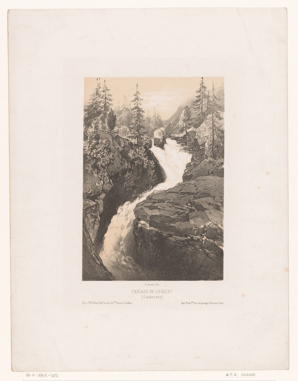 Pohled na vodu al of Cerisey poblíž Cauterets Cascade de Cerizet (Cauteretz) (název na objektu) od Maxime François Antoine Lalanne