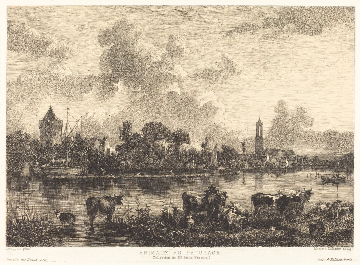 Zvířata na pastvě od Maxime Lalanne after Nicolaes Pietersz Berchem