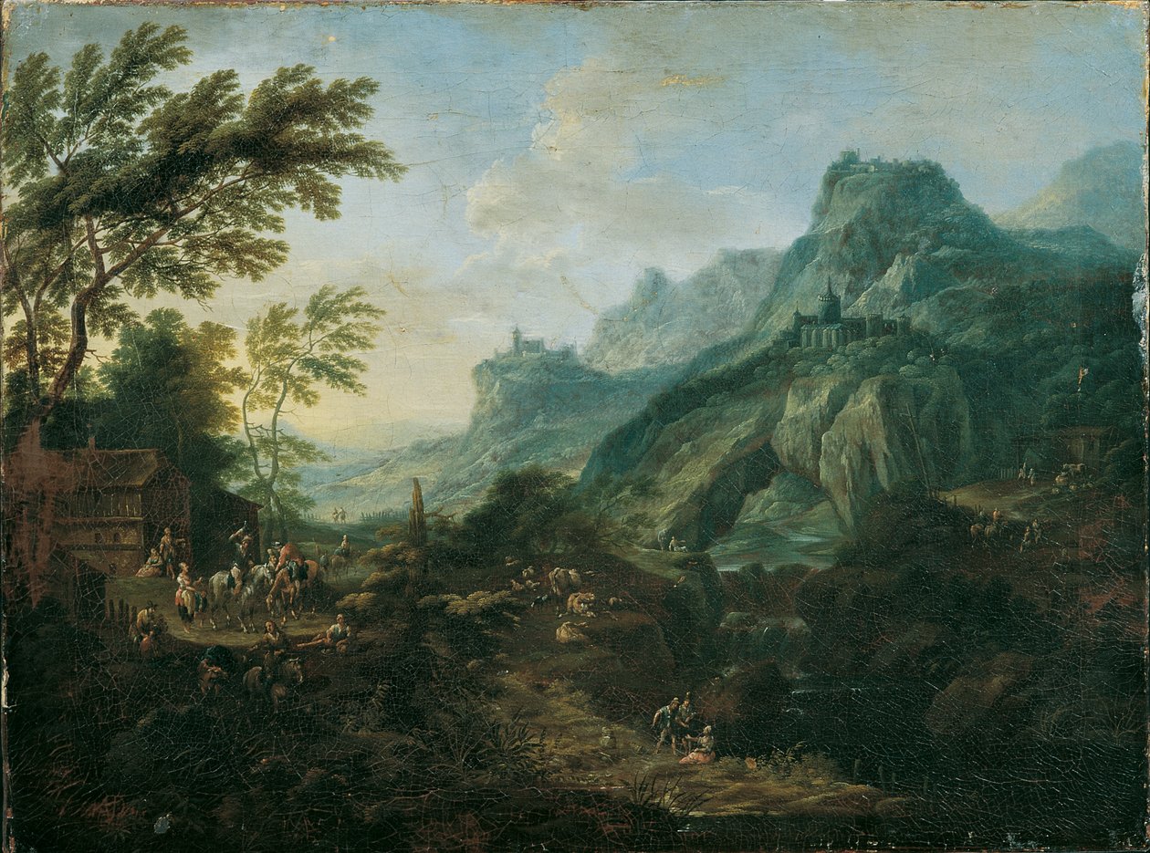 Ideální horská krajina s usedlostí od Maximilian Joseph Schinnagl