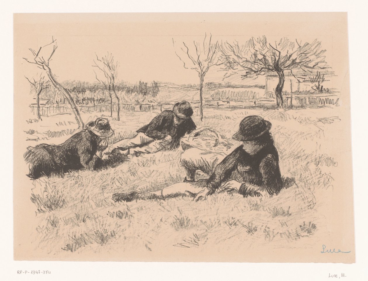 Tři muži odpočívají na louce od Maximilien Luce (signed by artist)