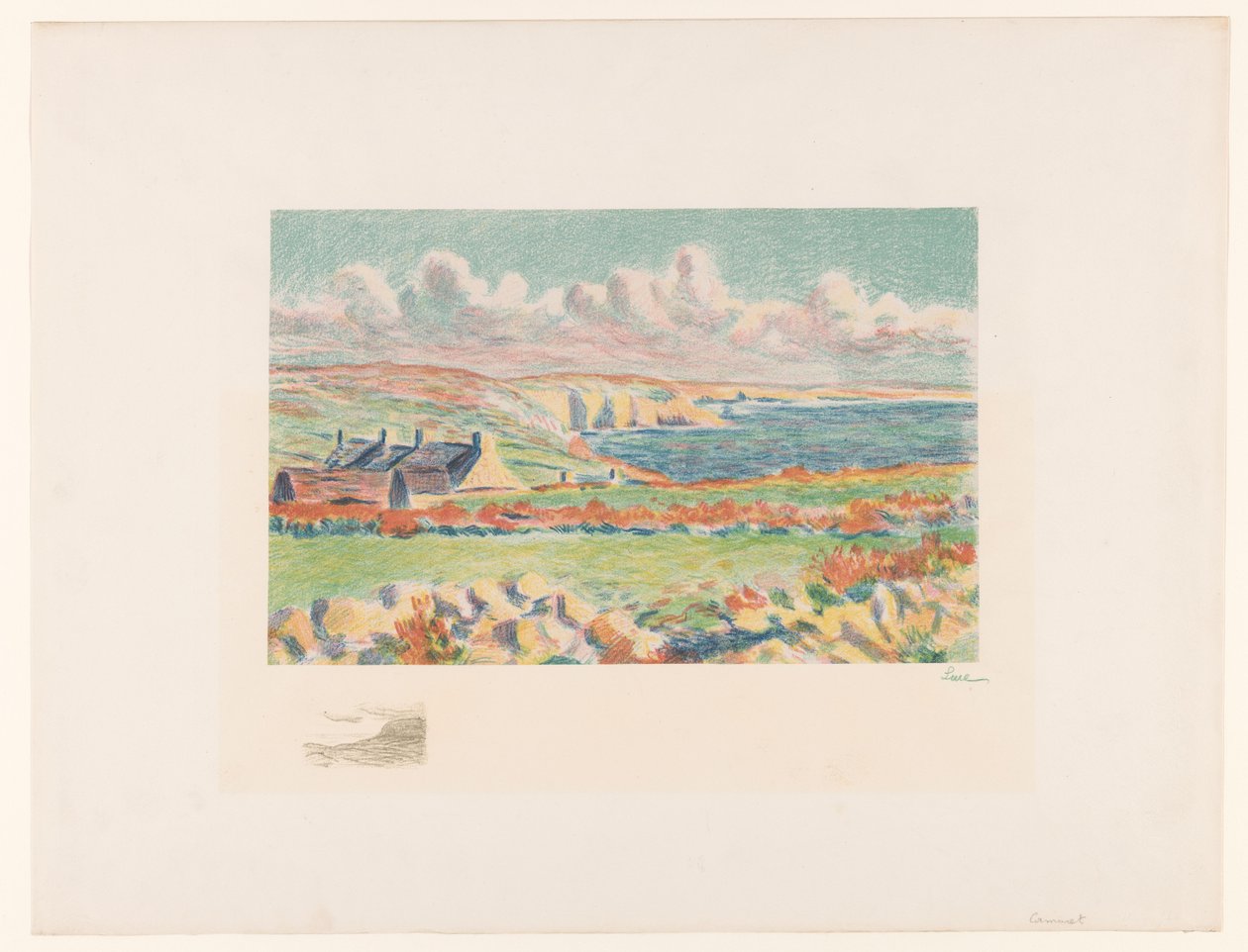 Pobřežní krajina s domy Camaret (původní název) od Maximilien Luce (signed by artist)