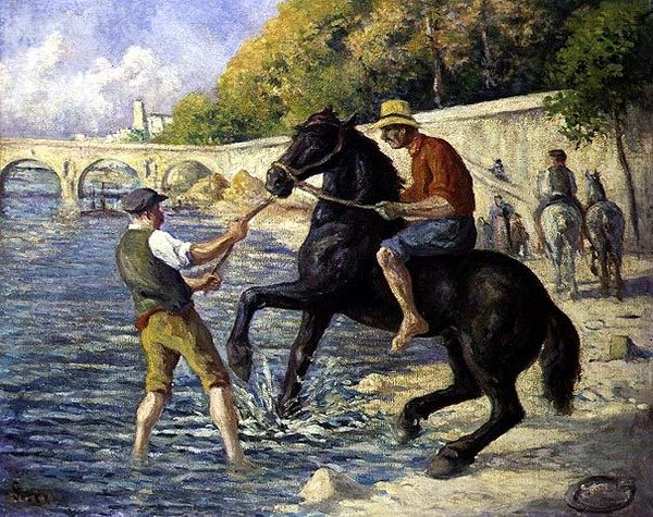 Koupání koní, kolem roku 1910 (olej na plátně) od Maximilien Luce