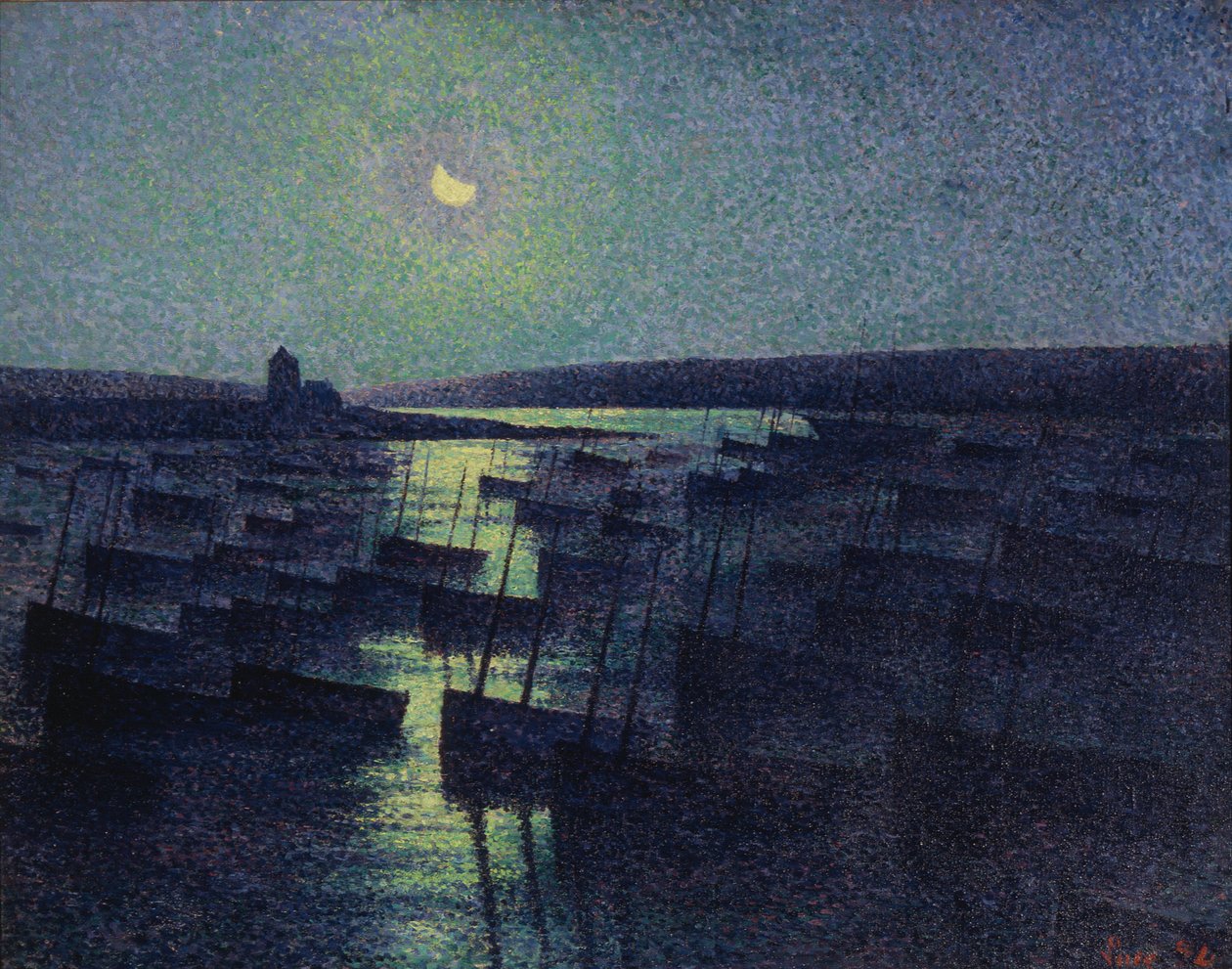 Camaret, měsíční svit a rybářské lodě od Maximilien Luce
