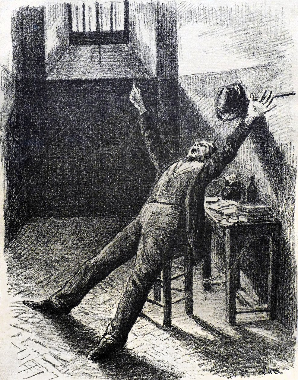 Felix Feneon (1861-1944), umělecký kritik a sběratel, ve vězení (v cele) - litografie (1894) od Maximiliena Luce (1858-1941) z knihy Jullese Vallese Mazase od Maximilien Luce