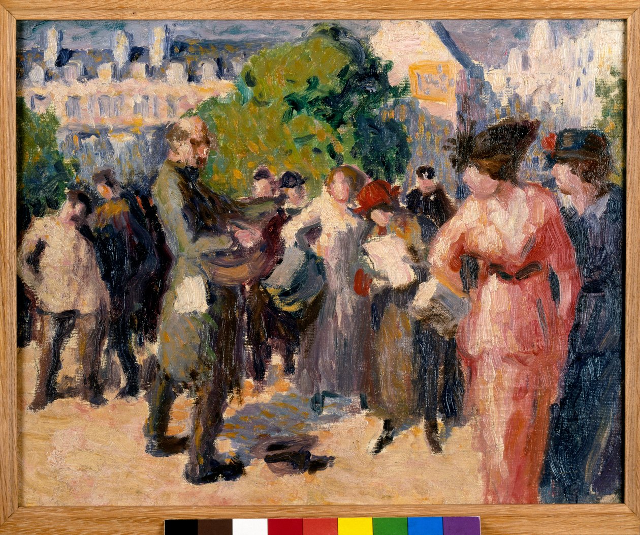 Scéna na ulici. Žebrák hrající na zahradě v Paříži s houkačkou. Maximilien Luce (1858-1941). Olej na plátně. Soukromá sbírka od Maximilien Luce
