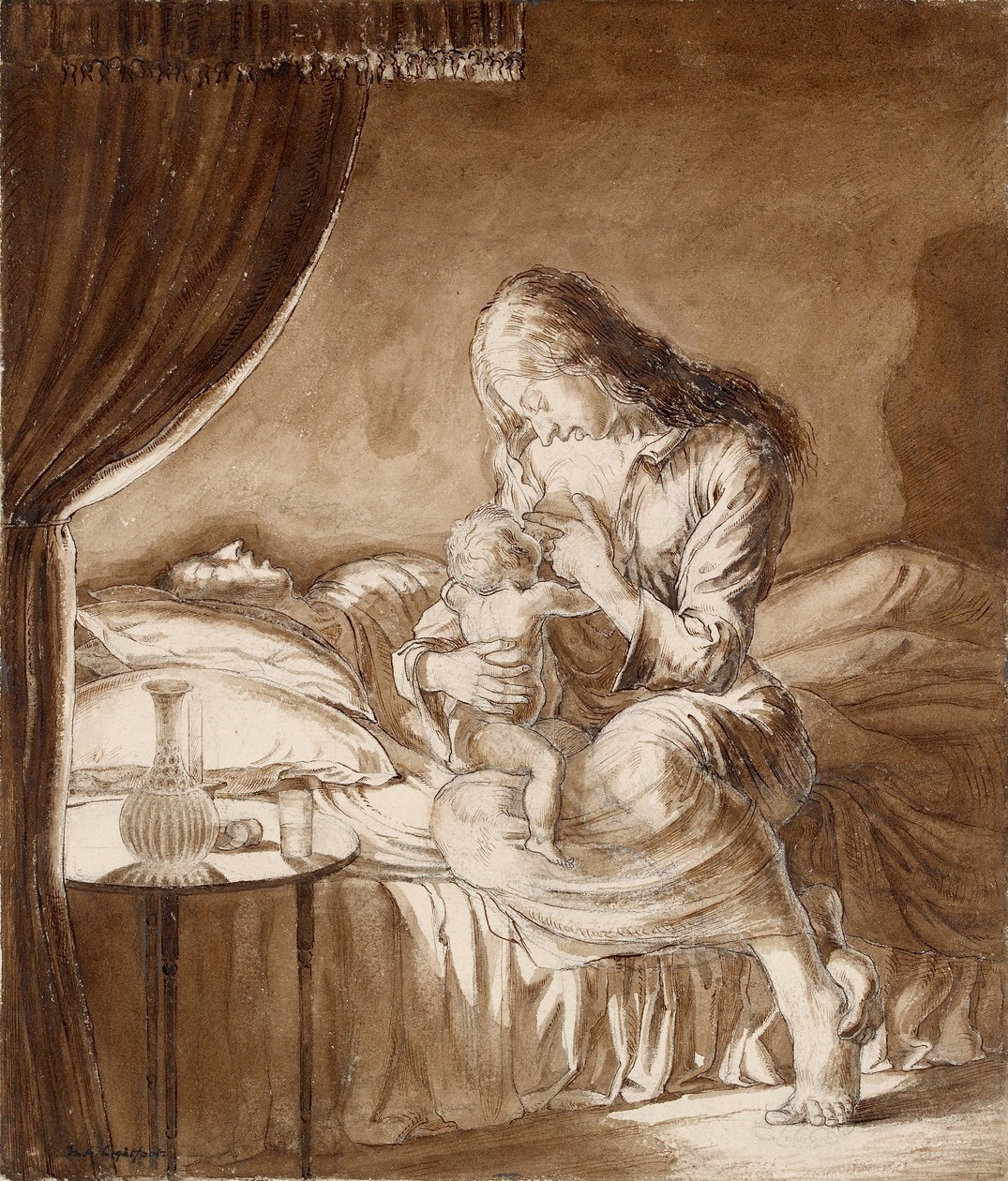 Noční scéna-žena krmící své dítě, c1900 od Maxwell Gordon Lightfoot