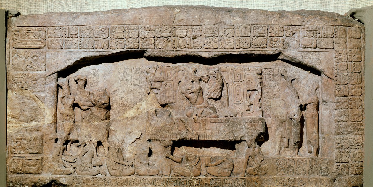 Lintel 3 z Piedras Negras, Peten, Guatemala, pozdní klasické období (600-900 n. l.) od Mayan