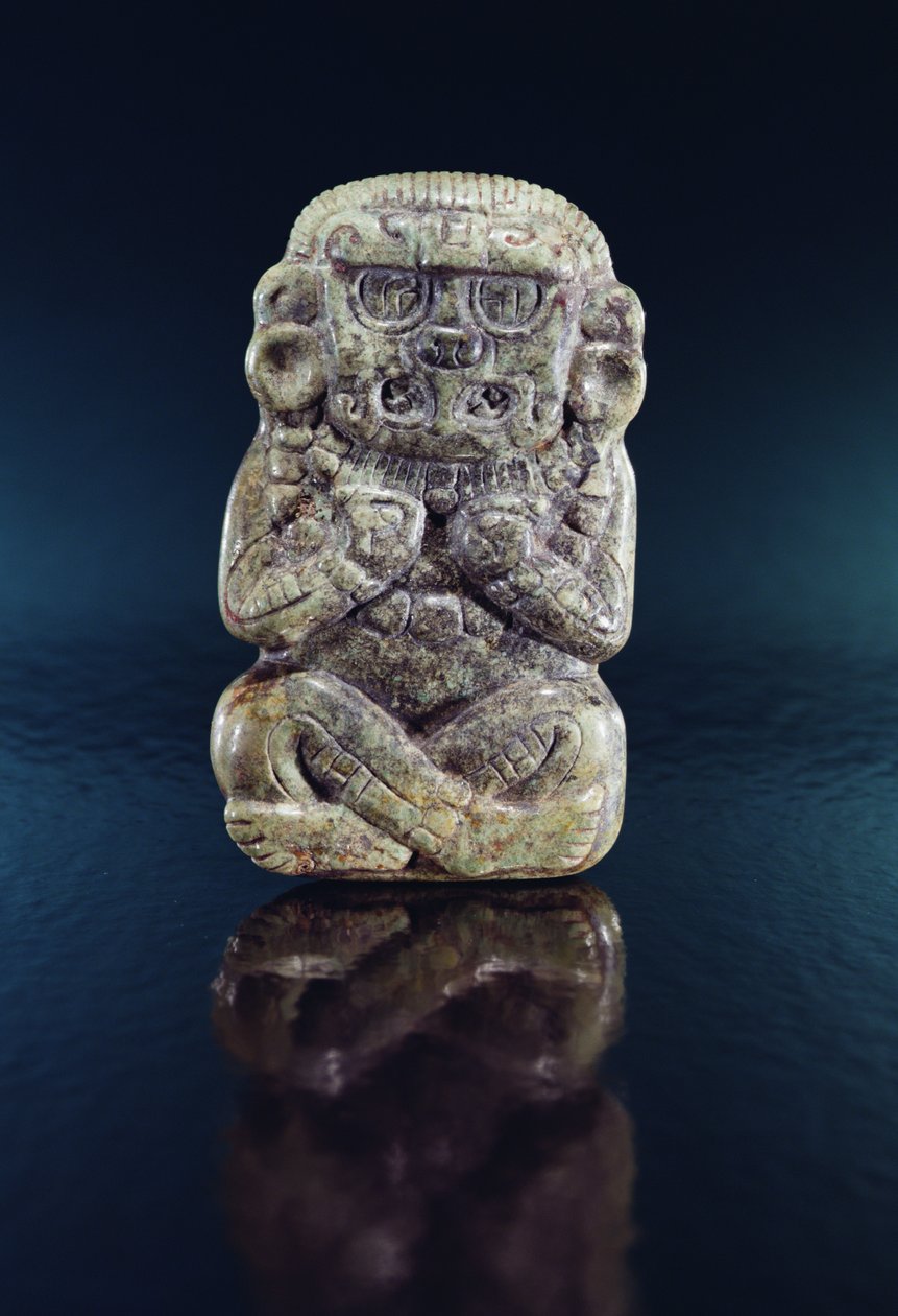 Postava božstva, Honduras (nefrit a rumělka) od Mayan