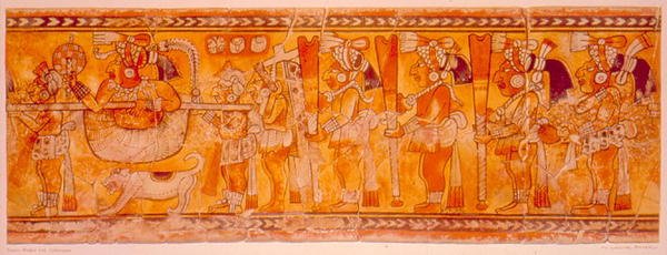 Král nesl ve vrhu se psem, kněžími a strážemi od Mayan