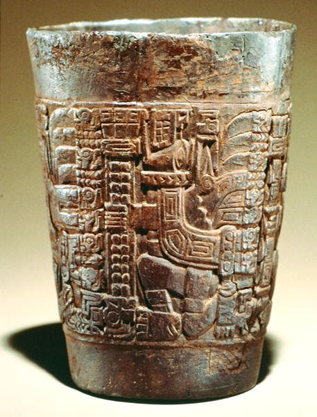 Nádoba zobrazující glyfy bohů (hliněné nádobí) od Mayan