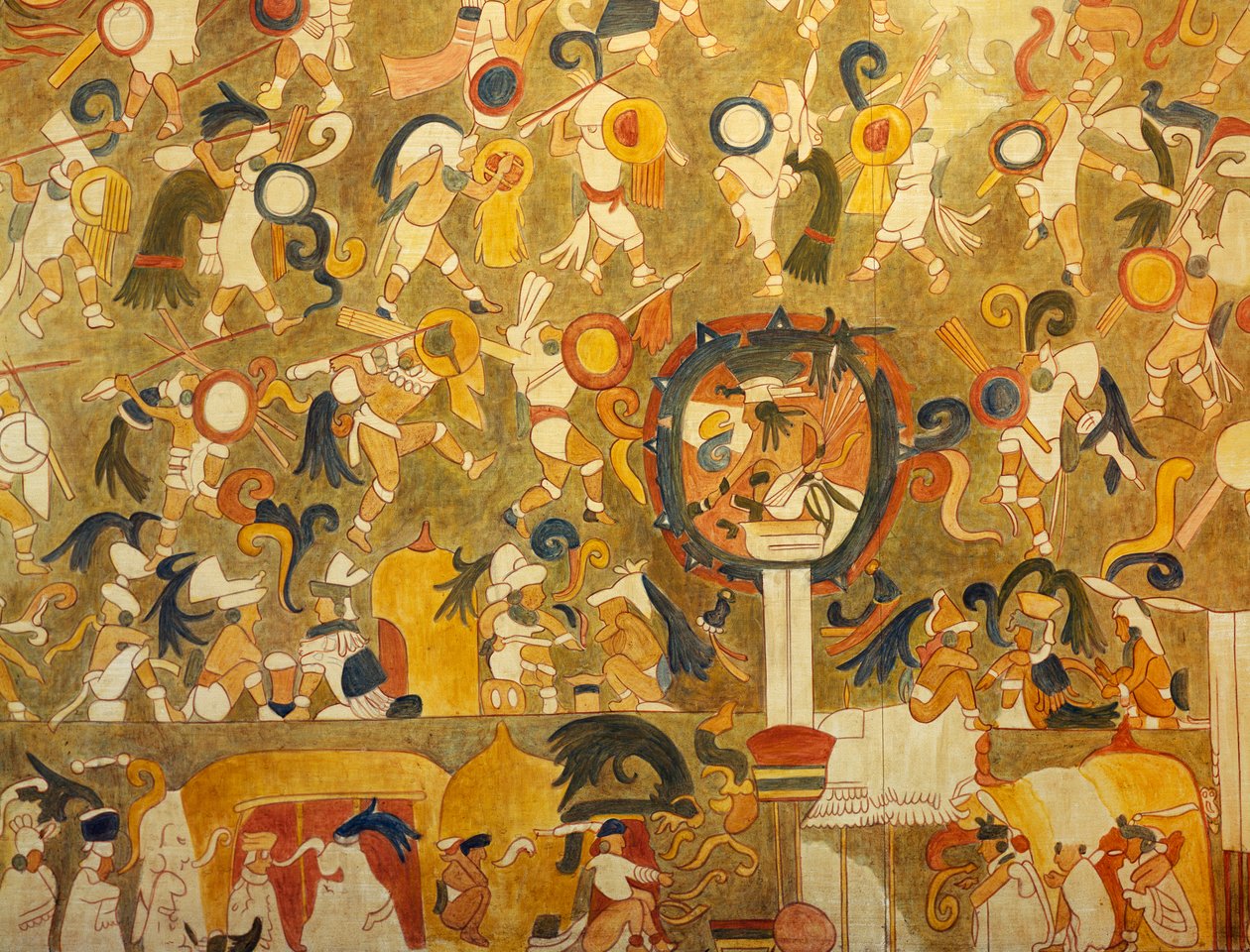 Rekonstrukce mayského obrazu z Chichen Itza (Yucatan, Mexiko) zobrazující bitevní scénu. Mayská civilizace. od Mayan Mayan
