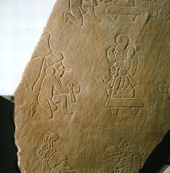 Na desce vyryté lidské postavy, z Kaminaljuyu, Guatemala, rané klasické období (250-600) (kámen) od Mayan Mayan