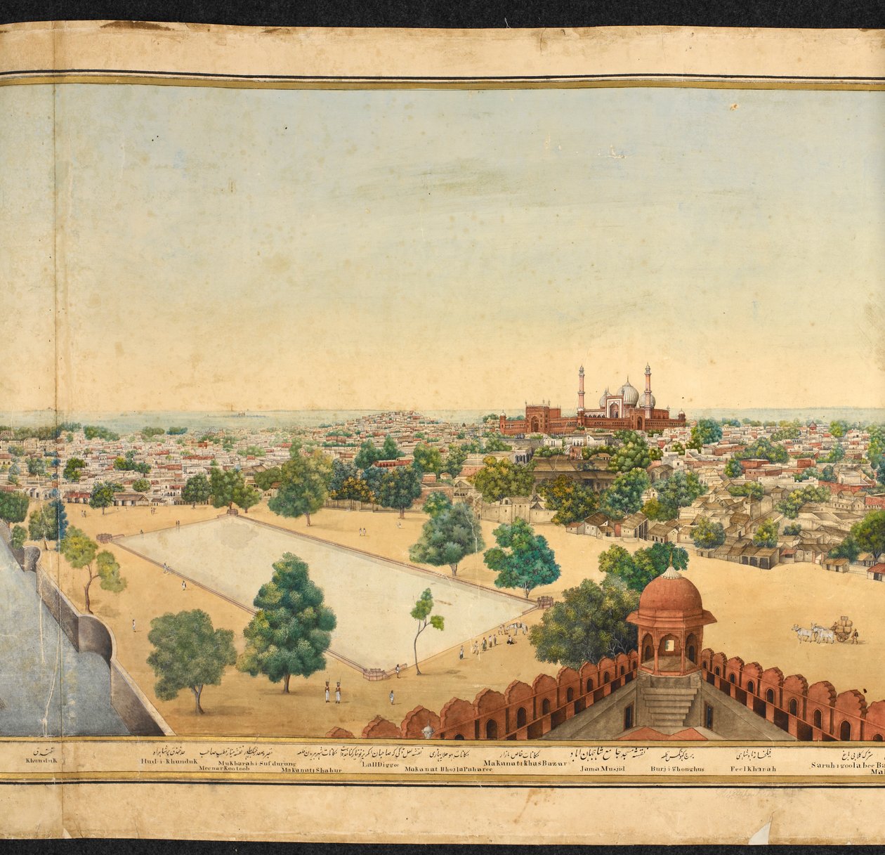 Část panoramatu Dillí, zobrazující Jama Masjid od Mazar or Mazhar Ali Khan