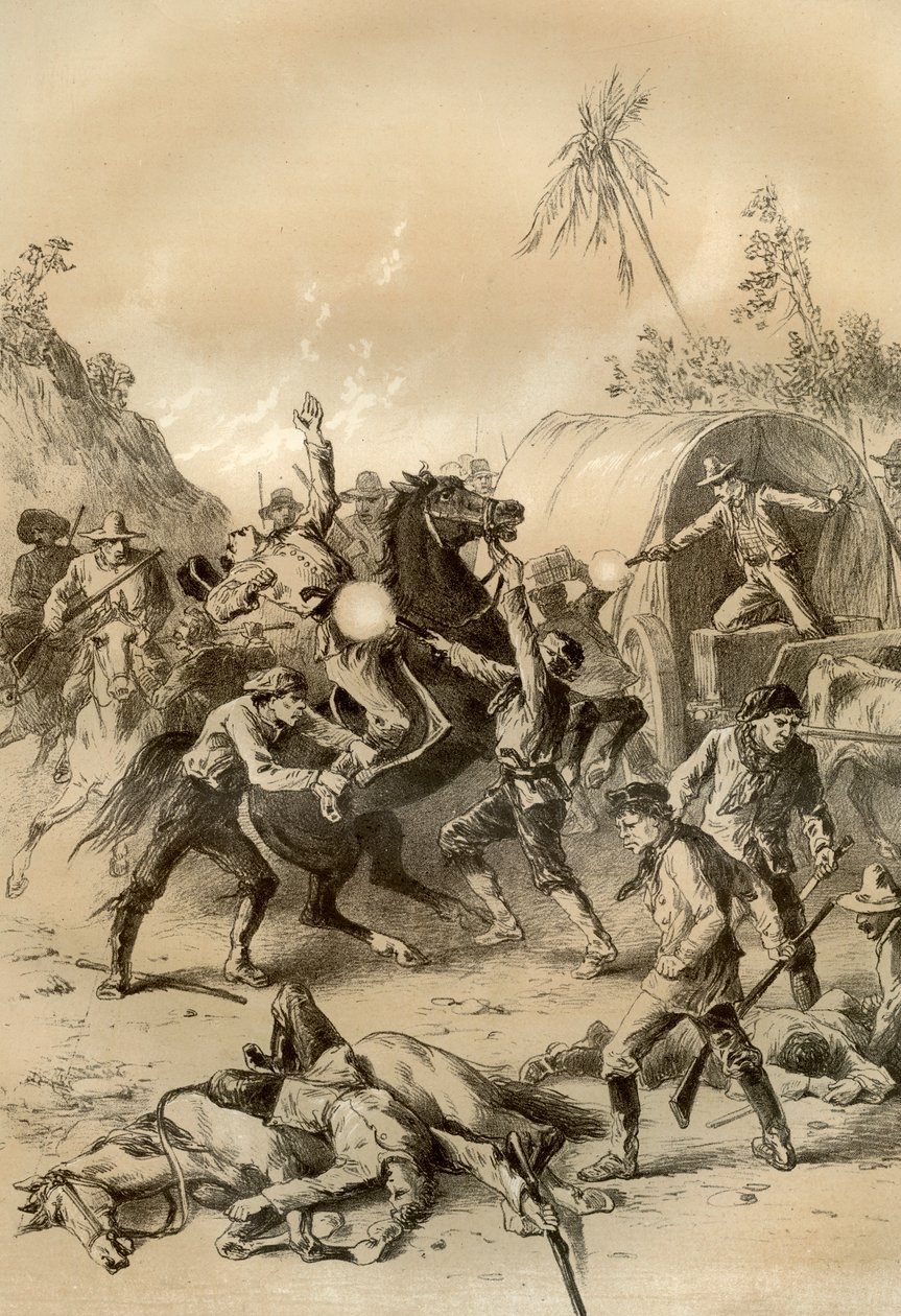 Zlatý doprovod napaden bushrangers, Austrálie, 1879 od McFarlane and Erskine
