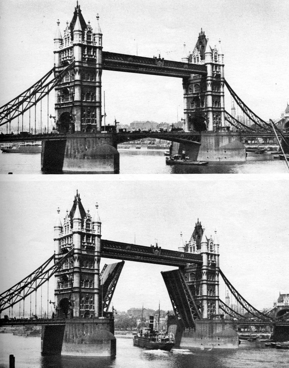 Tower Bridge otevřený a zavřený, Londýn, 1926-1927 od McLeish