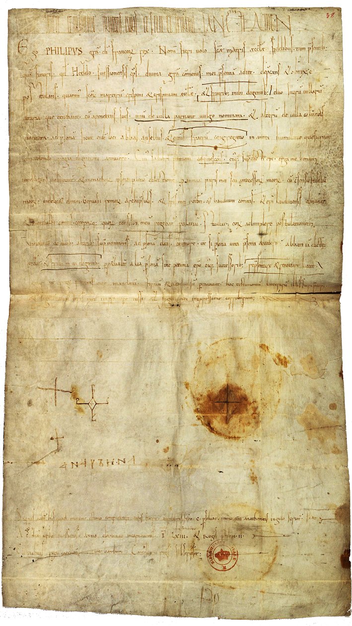 Diplom Filipa I. ve prospěch opatství St. Crépin v Soissons, s podpisem Anny Kyjevské, královny Francie, 1063 od Medieval Document