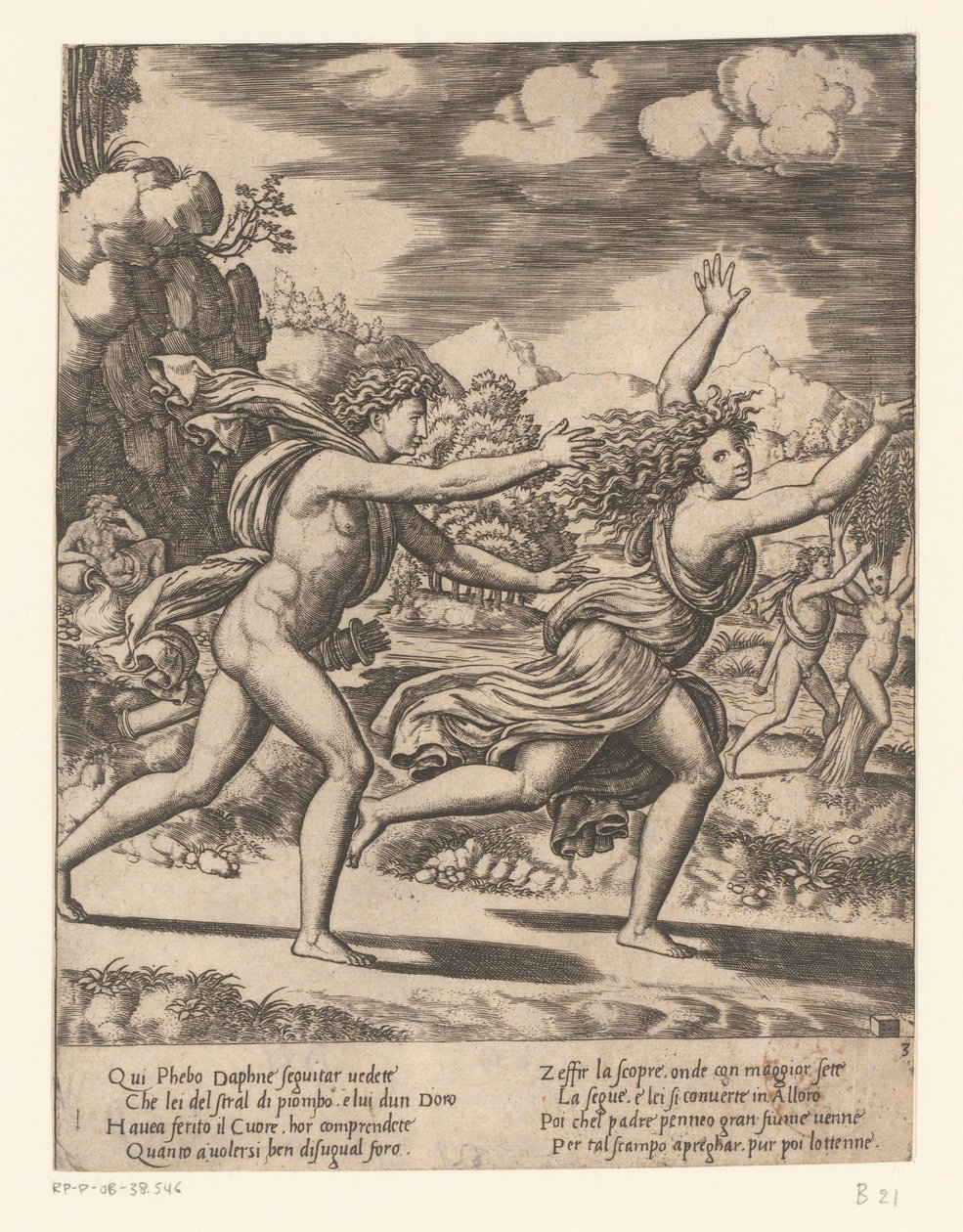 Apollo pronásleduje Daphne Příběh Apolla a Daphne (název série) od Meester van de Dobbelsteen