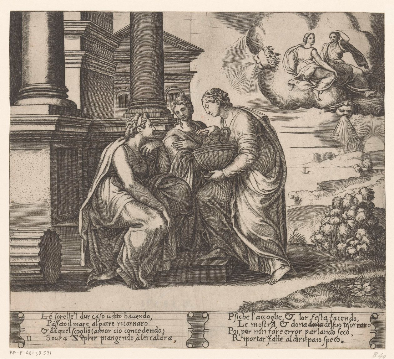 Psyché navštěvují její sestry Story of Amor and Psyche (název série) od Meester van de Dobbelsteen
