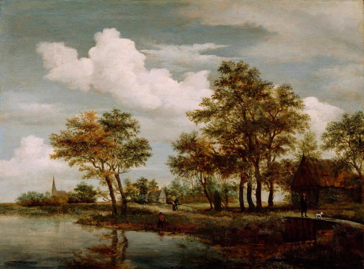 A River Scene, 1658 (olej na dubovém panelu) od Meindert Hobbema
