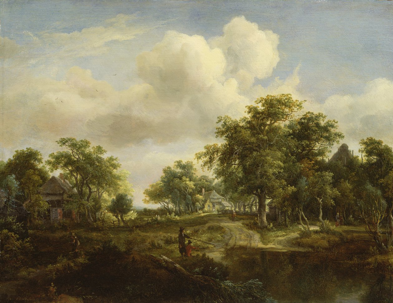 A Woodland Glade (panel) od Meindert Hobbema