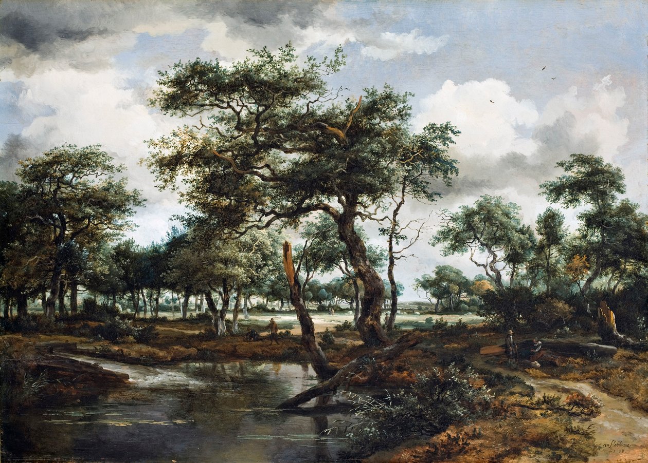 Rybník v lese, 1668 (olej na dubovém panelu) od Meindert Hobbema