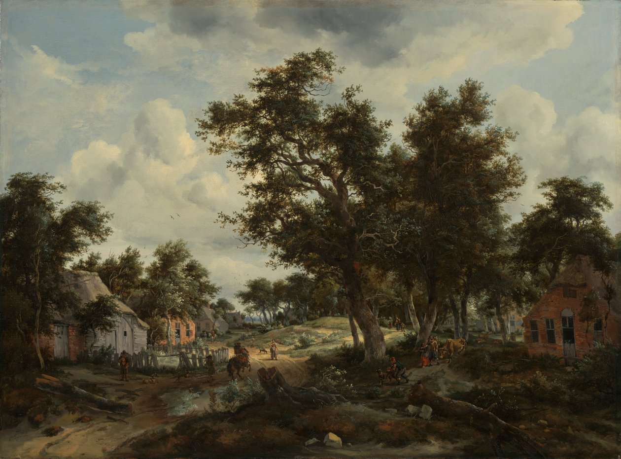 Zalesněná krajina s cestovateli na cestě přes Hamlet, kolem 1665 (olej na plátně) od Meindert Hobbema