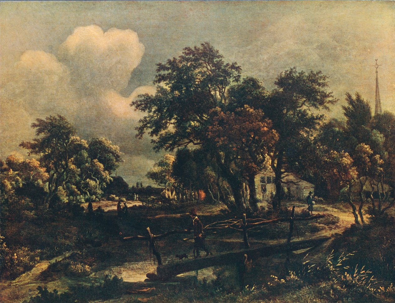 Rustikální most, 17. století, 1909 od Meindert Hobbema