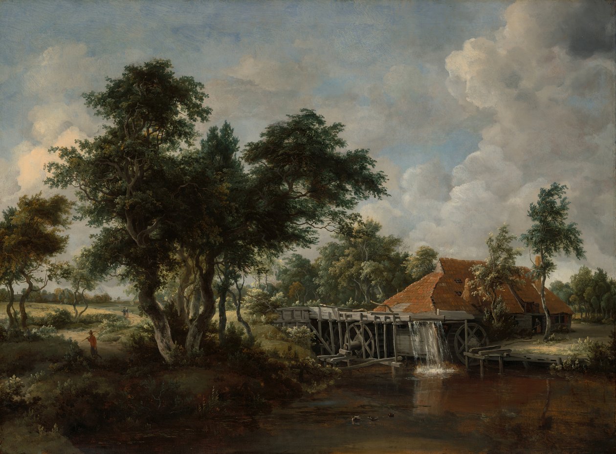 Vodní mlýn s velkou červenou střechou, 166265. od Meindert Hobbema