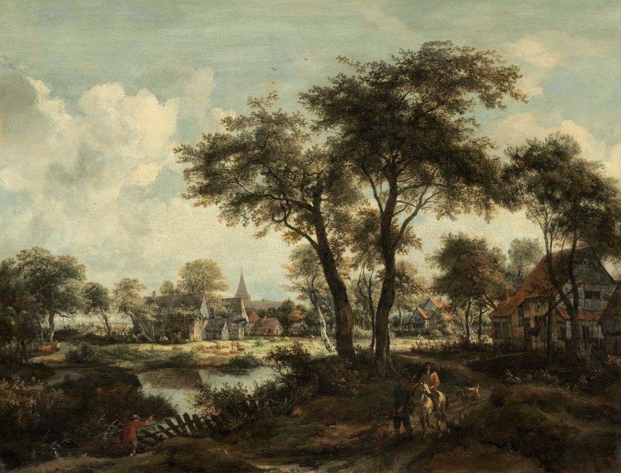 Vesnice u bazénu, c. 1670. od Meindert Hobbema