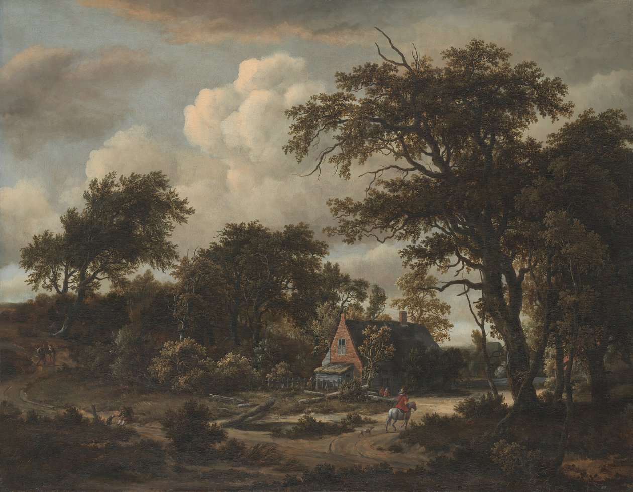 Zalesněná krajina s chalupou a jezdcem, 1663. od Meindert Hobbema