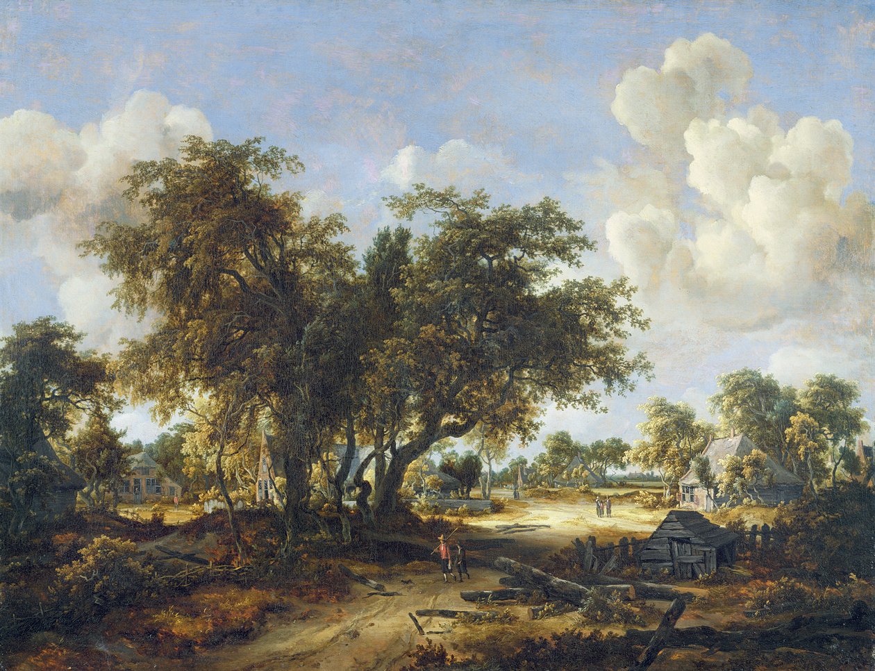 Zalesněná krajina s chalupami, 1665 od Meindert Hobbema