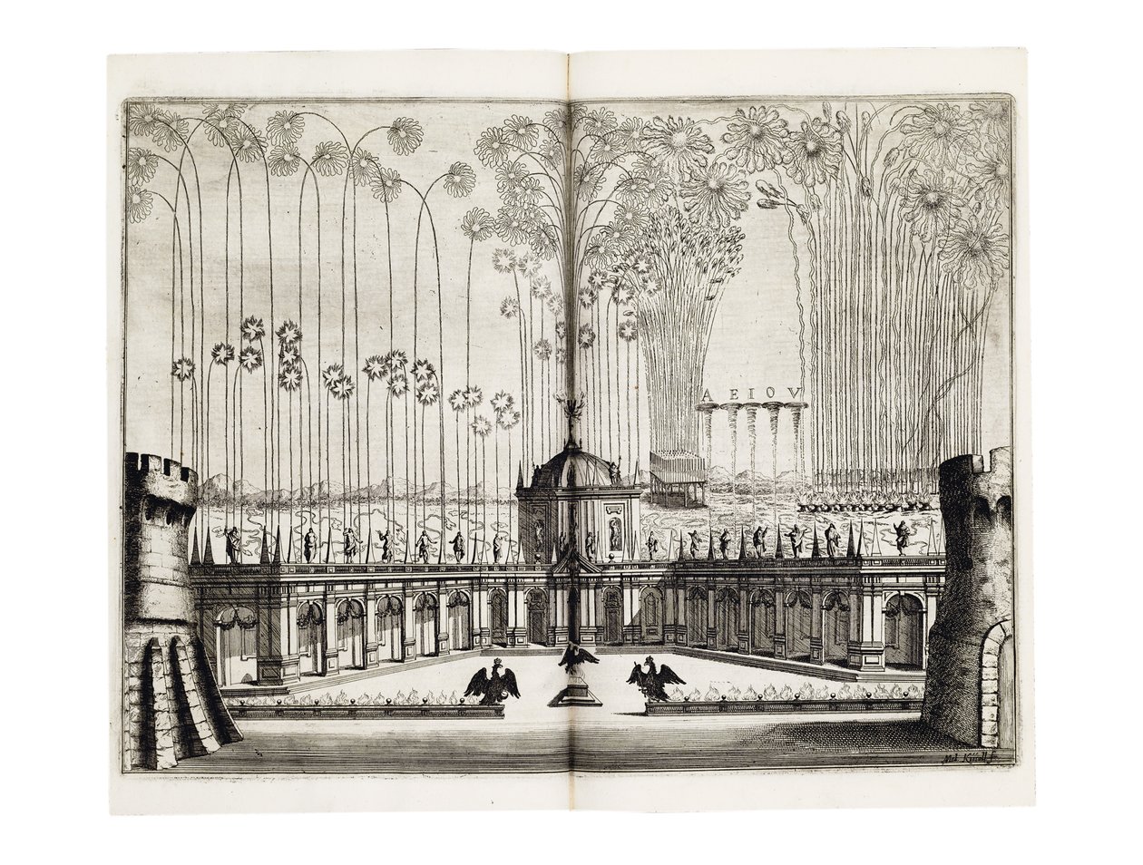 Ohňostroj u příležitosti svatby Leopolda I. (1640-1705), císaře Svaté říše římské, a Markéty Terezie Španělské (1651-73) ve Vídni, prosinec 1666 od Melchior Küsel