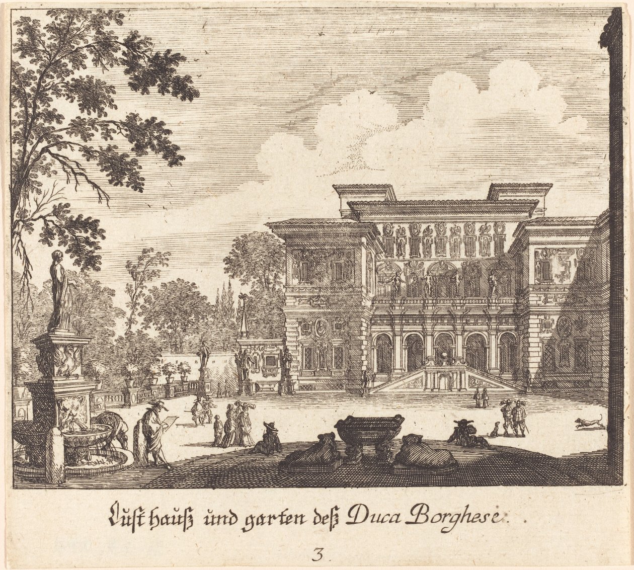 Palác a zahrady Borghese od Melchior Küsel after Johann Wilhelm Baur