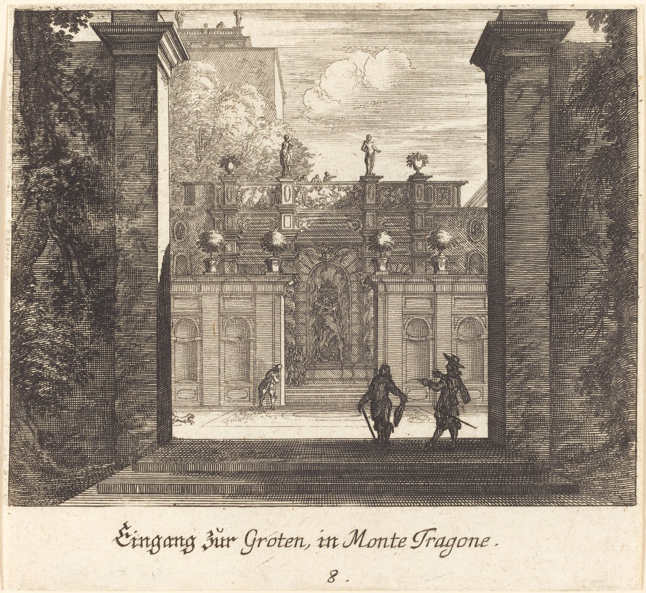 Jeskyně, Monta Tragone od Melchior Küsel after Johann Wilhelm Baur