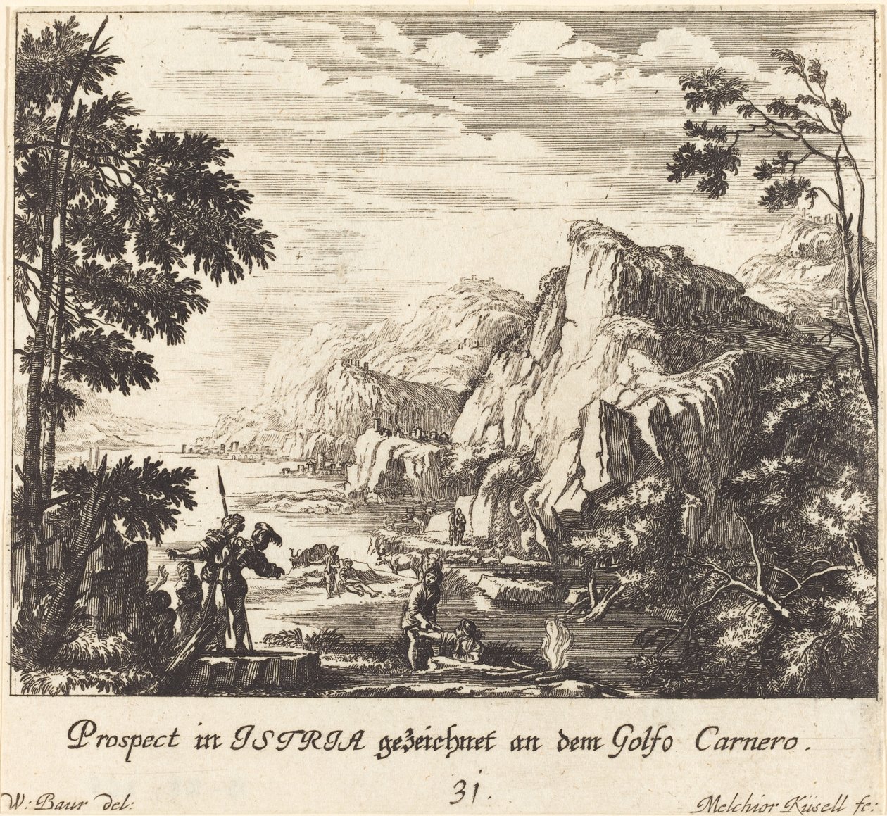 Istrie, Ovčí záliv od Melchior Küsel after Johann Wilhelm Baur