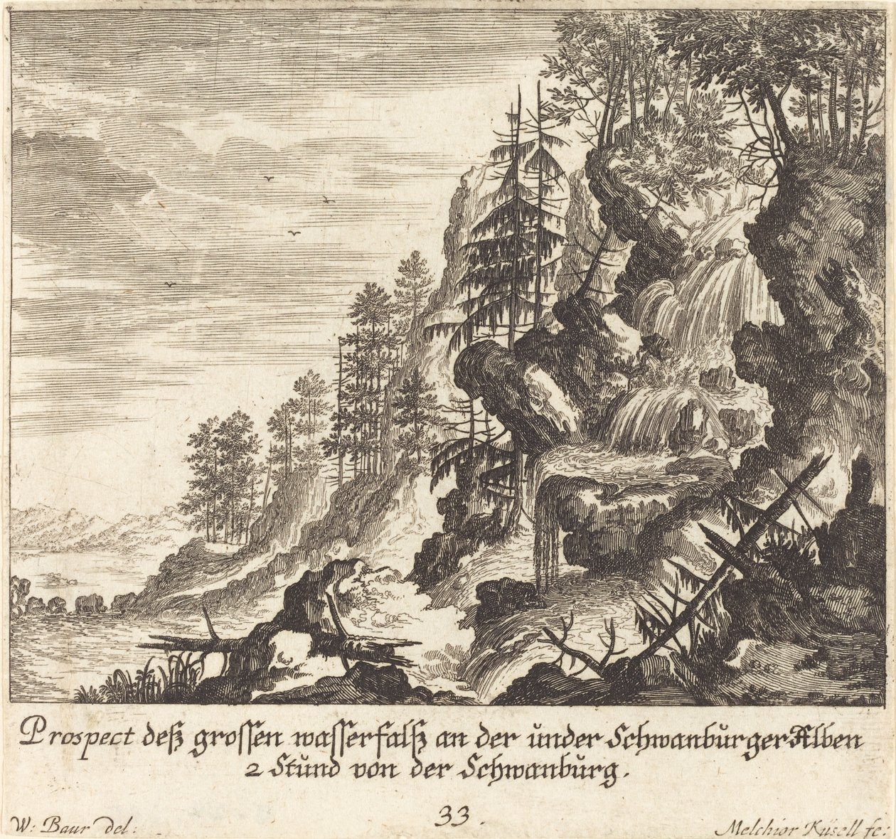 Velký vodopád, Schwanburg od Melchior Küsel after Johann Wilhelm Baur