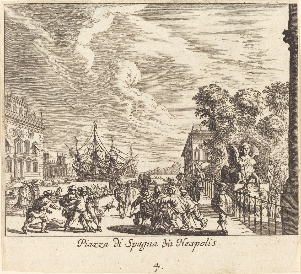 Španělské schody, Neapol od Melchior Küsel after Johann Wilhelm Baur