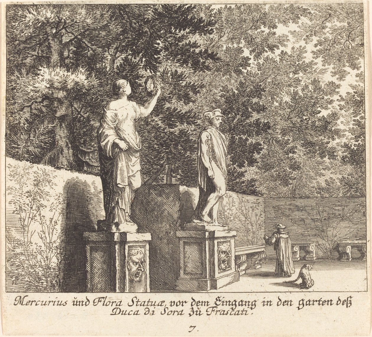 Sochy Merkura a Flory, zahrady Dukedi Sora, Frascati od Melchior Küsel after Johann Wilhelm Baur