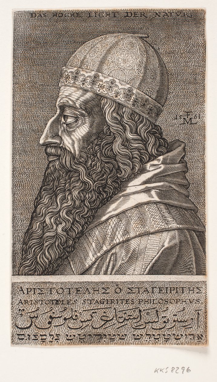 Aristoteles, poloviční portrét, profil vlevo od Melchior Lorck