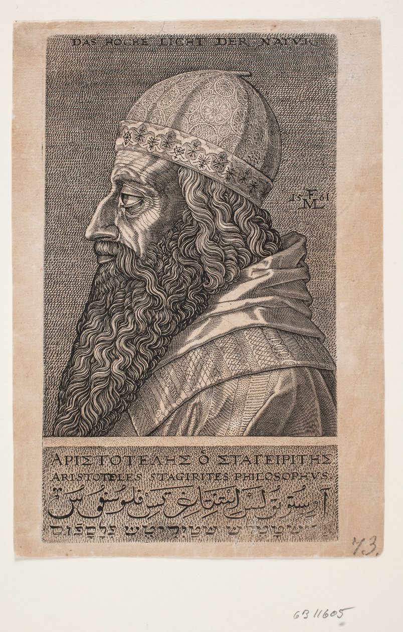 Aristoteles, poloviční portrét, profil vlevo od Melchior Lorck