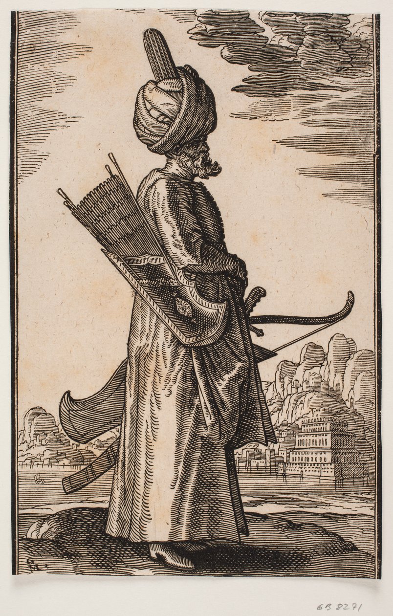 Archer stojí, profil vpravo od Melchior Lorck