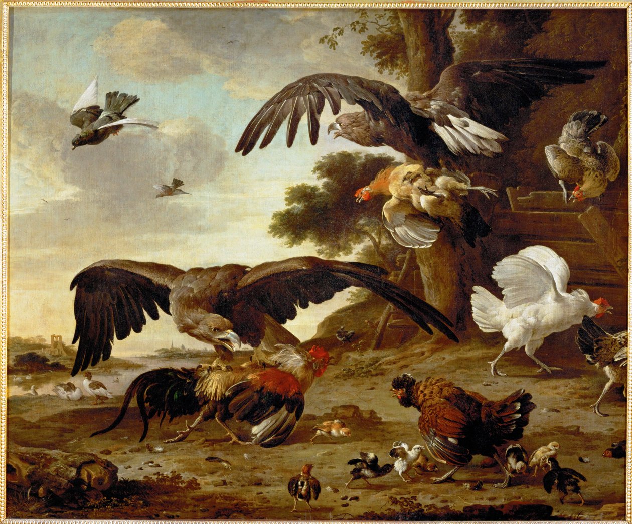 Orli útočí na kuřata... od Melchior de (manner of) Hondecoeter