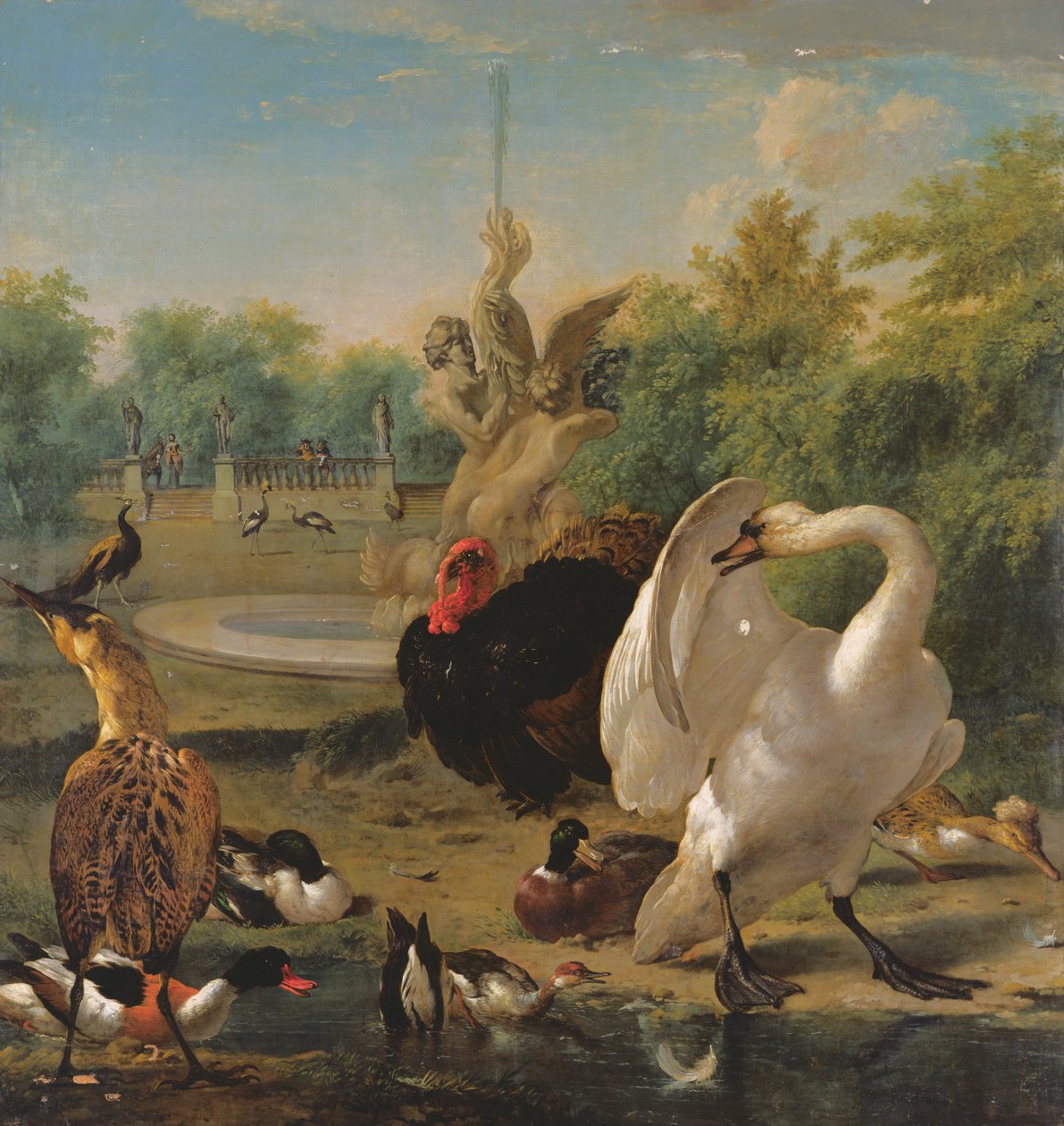 Park s labutí a jinými ptáky (olej na plátně) od Melchior de Hondecoeter