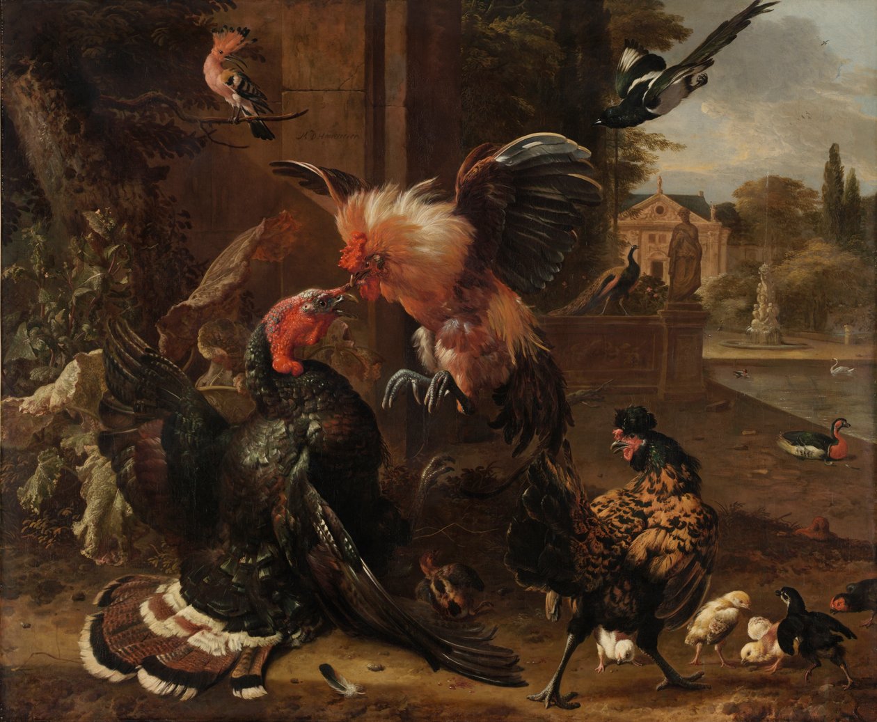 Kohout a krocan v boji, asi 1680 (olej na plátně) od Melchior de Hondecoeter